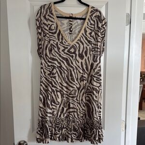 Anthropologie Zebra Print Midi Dress - Brown and Cream